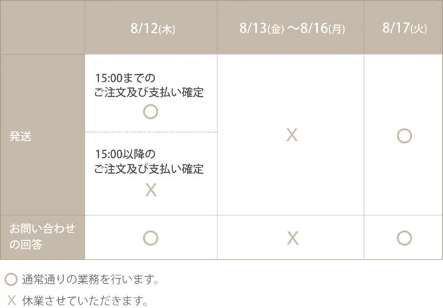 夏季休業のお知らせ